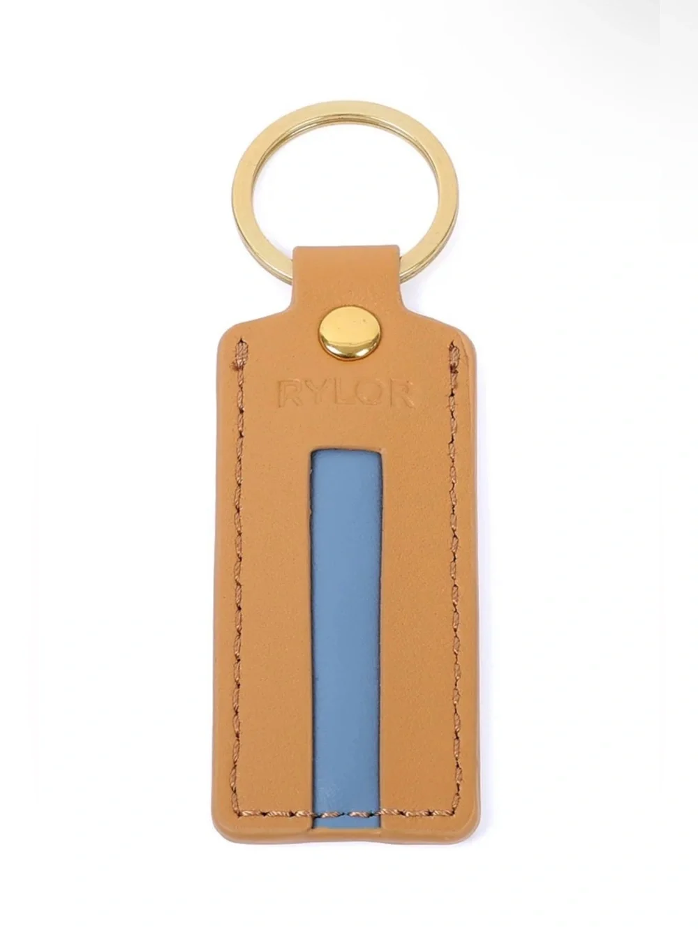 Rylor Saddle Heritage Stripe Keychain — Tan with Blue Accent